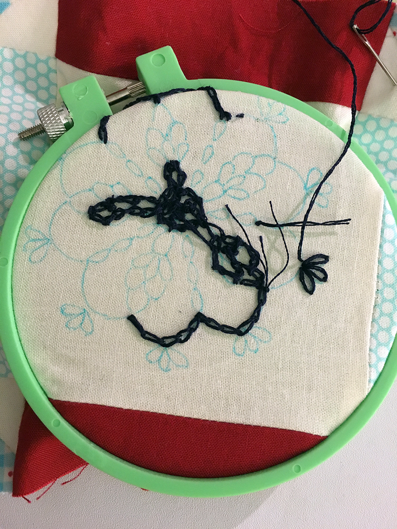 embroidery on block 11