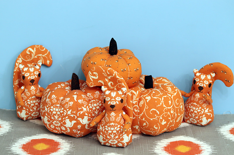 squirrelly girl fabric pumpkins